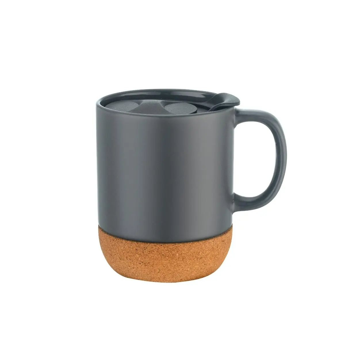 [LS-566- Grey] 12OZ cork base ceramic mug with lid (Grey)