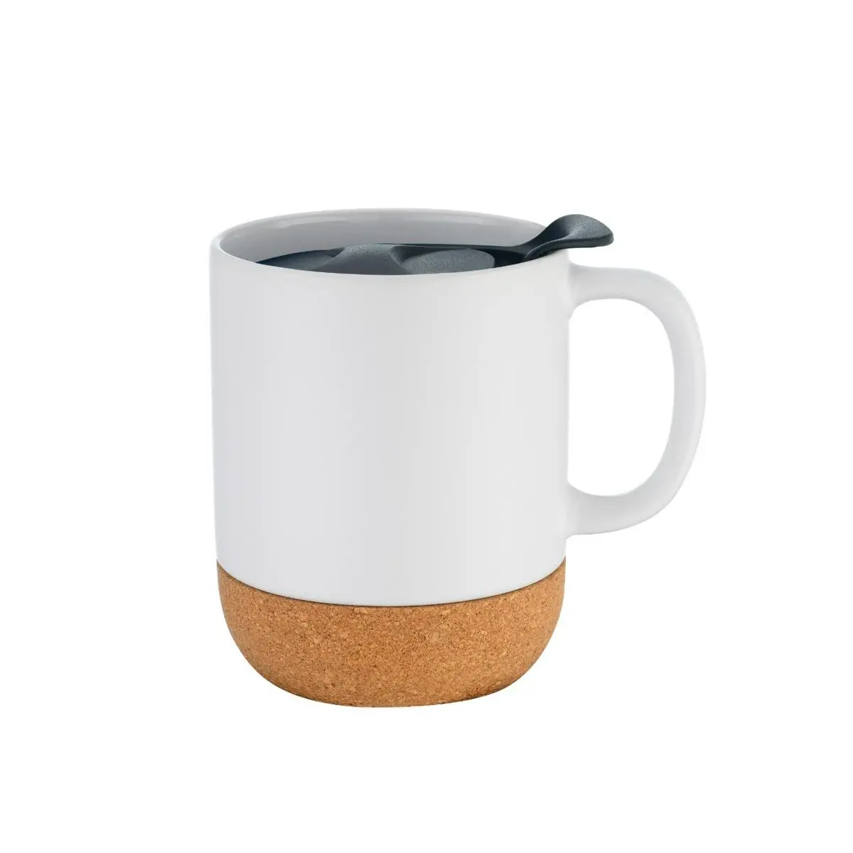 [LS-566- White] 12OZ cork base ceramic mug with lid (White)