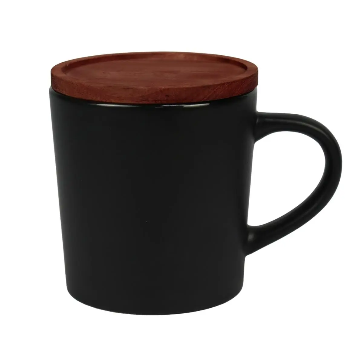 [LS-567- Black] 16OZ CERAMIC MUG WITH WOOD LID (Black)