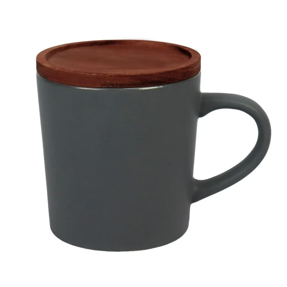 [LS-567- Grey] 16OZ CERAMIC MUG WITH WOOD LID (Grey)