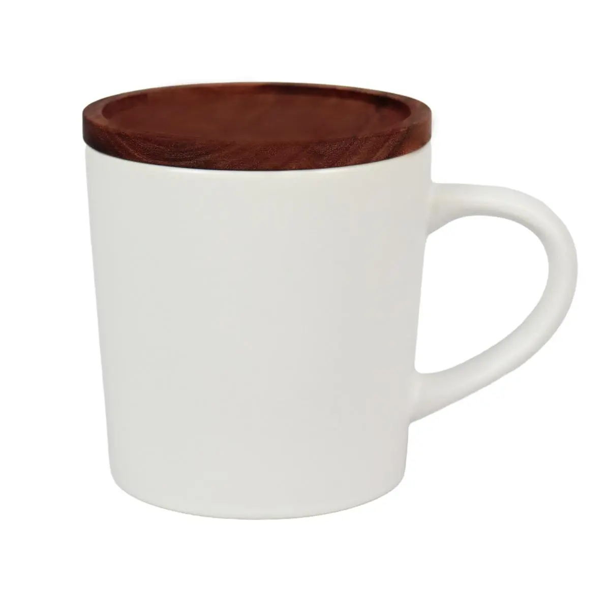 [LS-567- White] 16OZ CERAMIC MUG WITH WOOD LID (White)