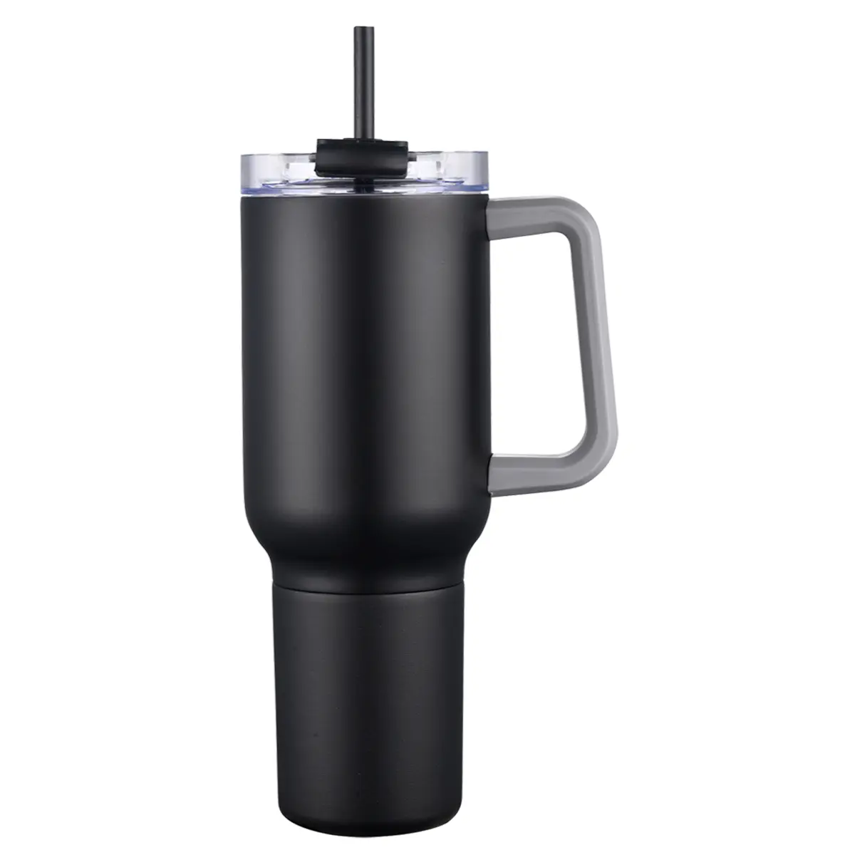 [LS-603- Black] 21oz S/S Travel mug with handle and straw, 12oz bottom screw off use for a can cooler (Black)