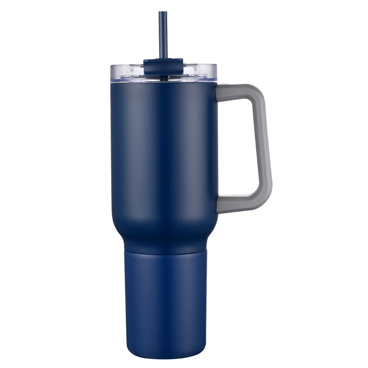 [LS-603- Navy] 21oz S/S Travel mug with handle and straw, 12oz bottom screw off use for a can cooler (Navy)