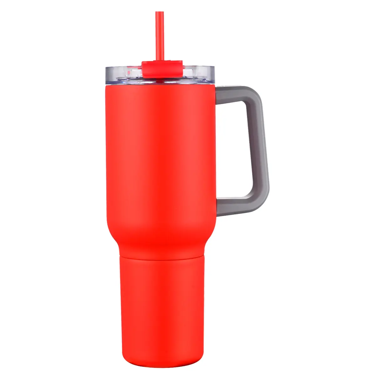 [LS-603- Red] 21oz S/S Travel mug with handle and straw, 12oz bottom screw off use for a can cooler (Red)