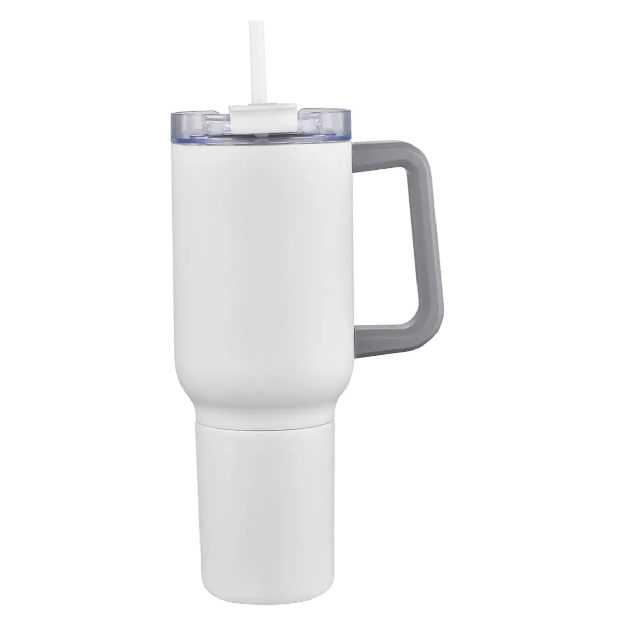 [LS-603- White] 21oz S/S Travel mug with handle and straw, 12oz bottom screw off use for a can cooler (White)