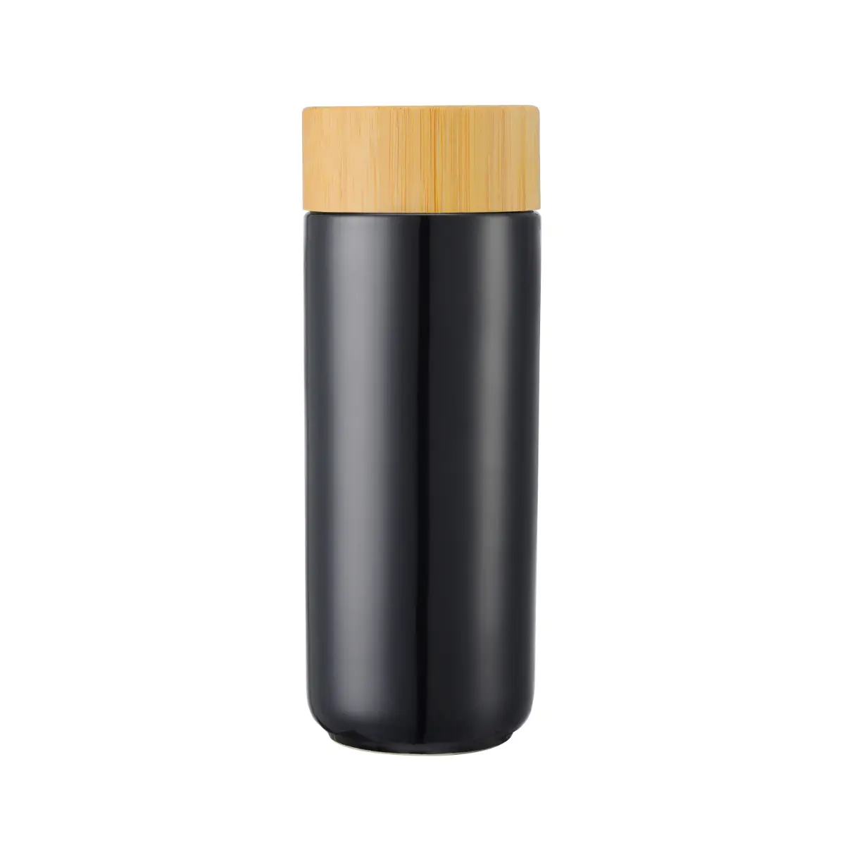 [LS-823- Black] 10oz. Double Wall Ceramic Bottle w/Bamboo Lid (Black)
