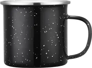 [LS-890- Black] 16oz Camp Mug with Stainless Steel Rim (Black)