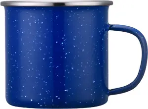 [LS-890- Blue] 16oz Camp Mug with Stainless Steel Rim (Blue)