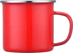 [LS-890- Red] 16oz Camp Mug with Stainless Steel Rim (Red)