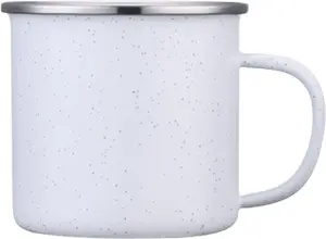 [LS-890- White] 16oz Camp Mug with Stainless Steel Rim (White)
