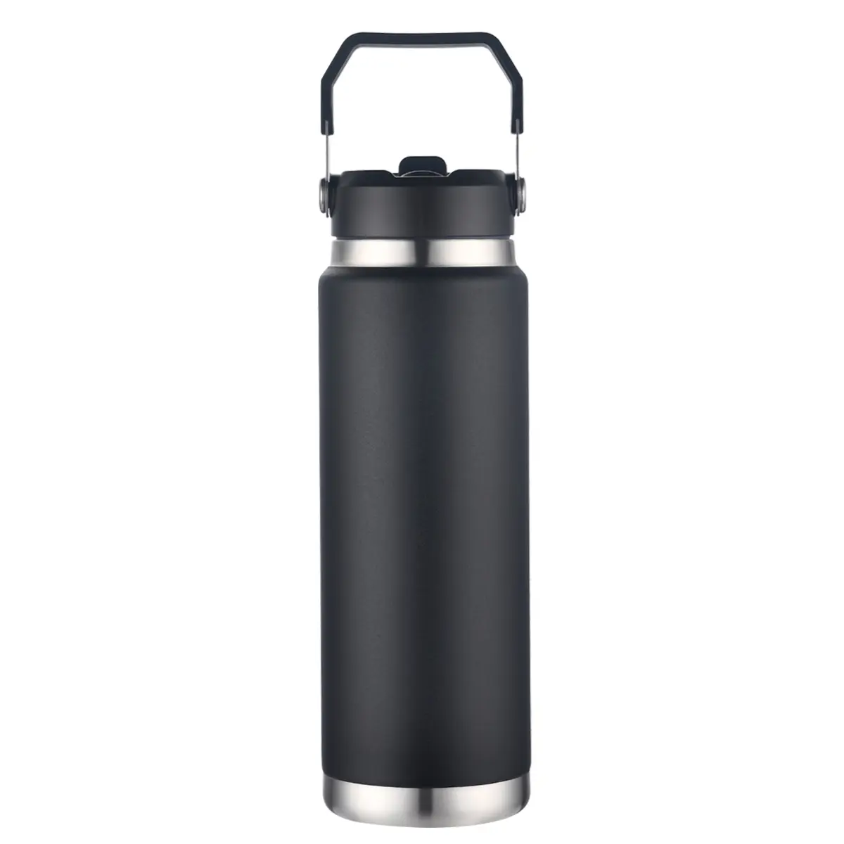 [LS-901- Black] 30oz Vacuum bottle with straw and carry handle (Black)