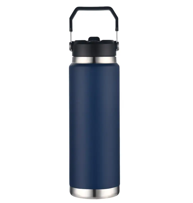 [LS-901- Navy] 30oz Vacuum bottle with straw and carry handle (Navy)