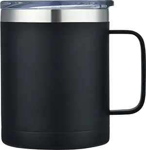 [LS-9985- Black] 14oz Powder Coated Stainless Steel Outer & Inner walls Vacuum Camping Mug w/ Handle (Black)