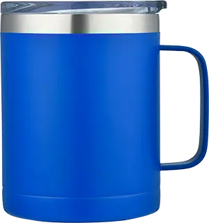 [LS-9985- Blue] 14oz Powder Coated Stainless Steel Outer & Inner walls Vacuum Camping Mug w/ Handle (Blue)