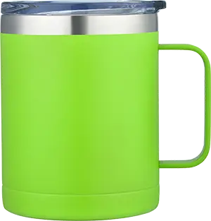 [LS-9985- Green] 14oz Powder Coated Stainless Steel Outer & Inner walls Vacuum Camping Mug w/ Handle (Green)