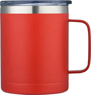 [LS-9985- Red] 14oz Powder Coated Stainless Steel Outer & Inner walls Vacuum Camping Mug w/ Handle (Red)
