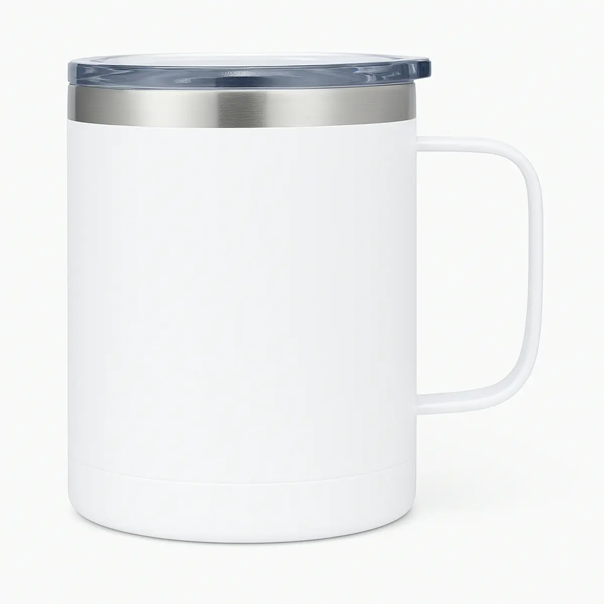[LS-9985- White] 14oz Powder Coated Stainless Steel Outer & Inner walls Vacuum Camping Mug w/ Handle (White)