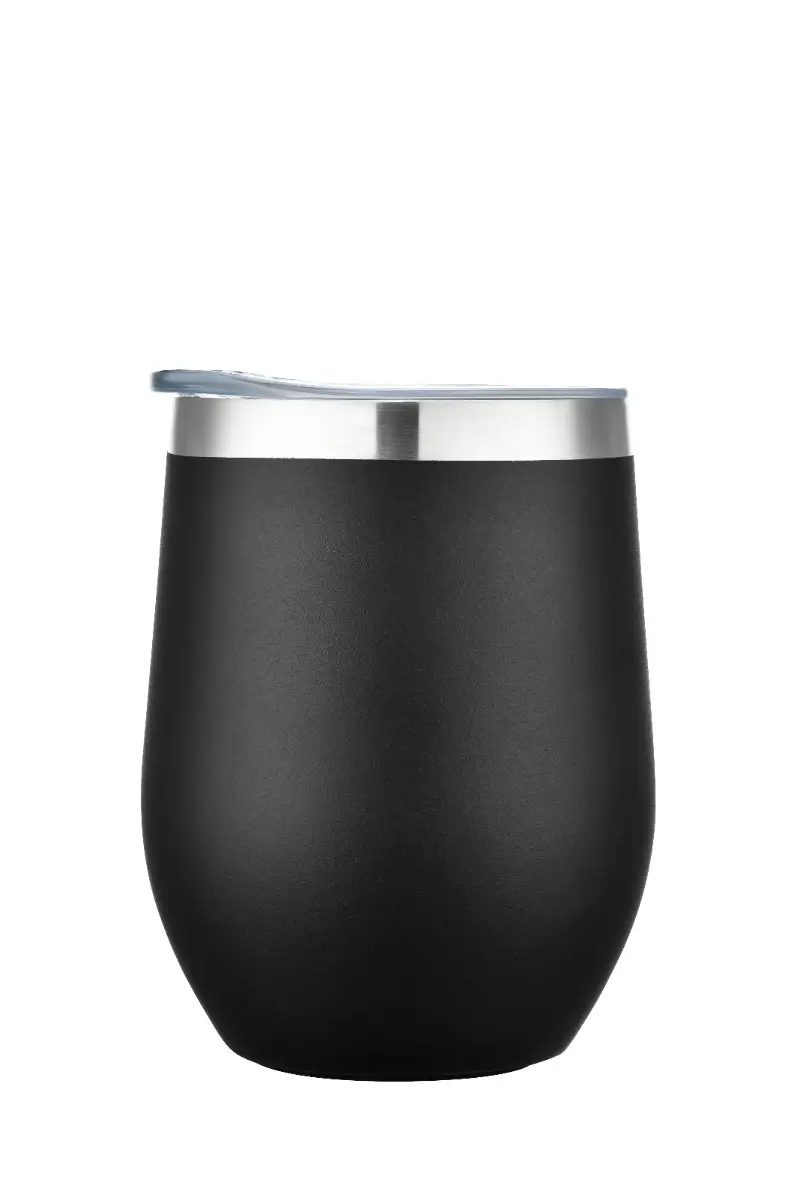[LS-9986- Black] 12oz. . Powder Coated Stainless Steel Double Wall SS Vacuum Wine Cup (Black)
