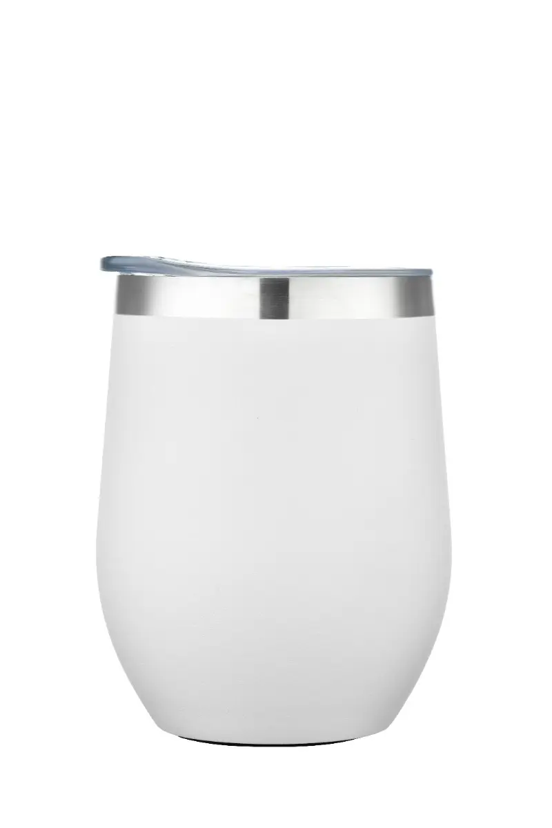 [LS-9986- White] 12oz. . Powder Coated Stainless Steel Double Wall SS Vacuum Wine Cup (White)