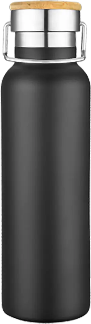 [LS-9991- Black] 20oz Powder Coated Stainless Steel Double Wall Vacuum Insulated Bottle w/ Bamboo Lid (Black)