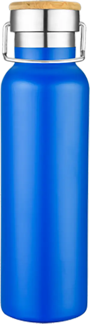 [LS-9991- Blue] 20oz Powder Coated Stainless Steel Double Wall Vacuum Insulated Bottle w/ Bamboo Lid (Blue)