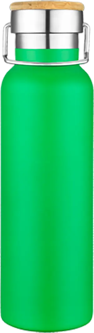 [LS-9991- Green] 20oz Powder Coated Stainless Steel Double Wall Vacuum Insulated Bottle w/ Bamboo Lid (Green)