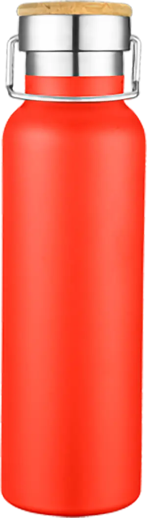 [LS-9991- Red] 20oz Powder Coated Stainless Steel Double Wall Vacuum Insulated Bottle w/ Bamboo Lid (Red)