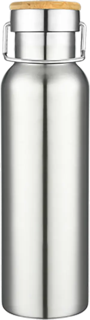 [LS-9991- Stainless] 20oz Powder Coated Stainless Steel Double Wall Vacuum Insulated Bottle w/ Bamboo Lid (Stainless)