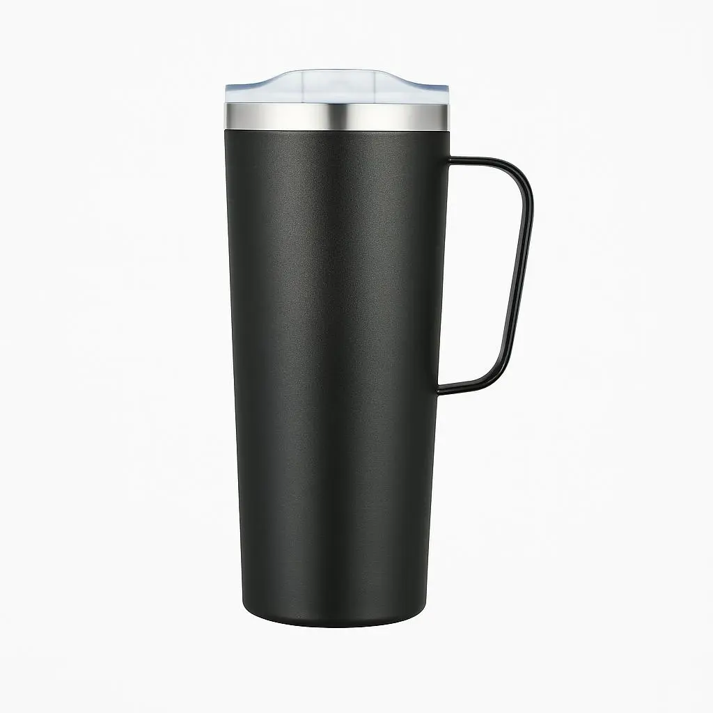 [LS-9995- Black] 28oz Double Wall Vacuum Camping Mug with Handle (Black)