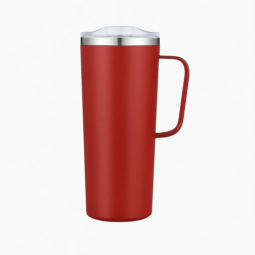 [LS-9995- Red] 28oz Double Wall Vacuum Camping Mug with Handle (Red)