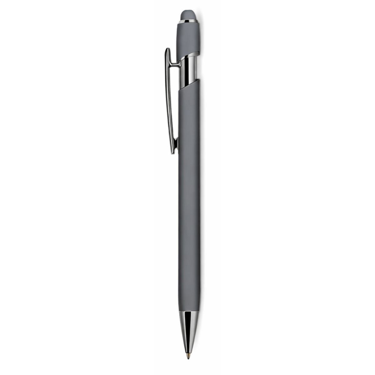 [VPS-10016- Grey] Soft Rubber Finish Click Metal Ballpoint Stylus Pen (Grey)