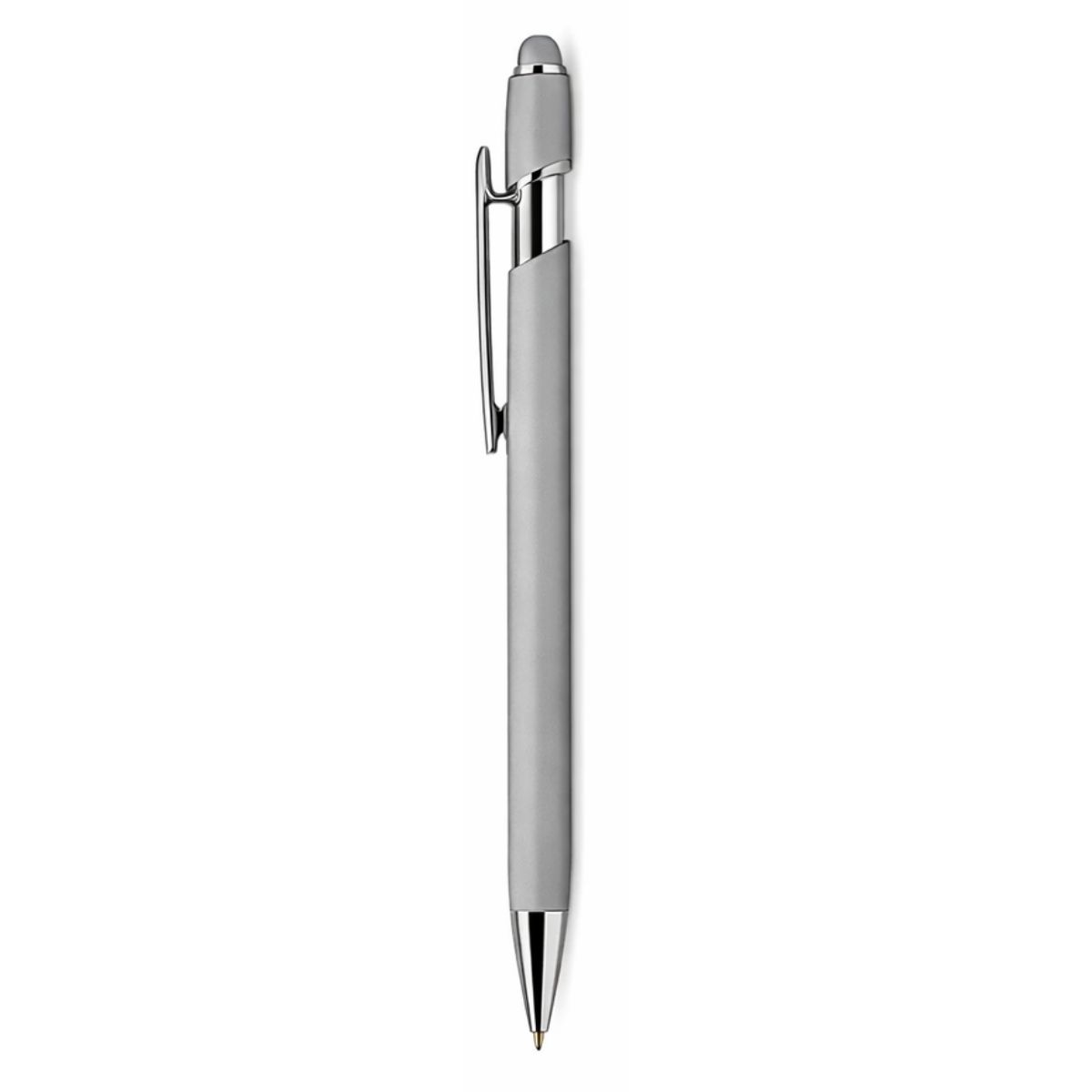 [VPS-10016- Silver] Soft Rubber Finish Click Metal Ballpoint Stylus Pen (Silver)