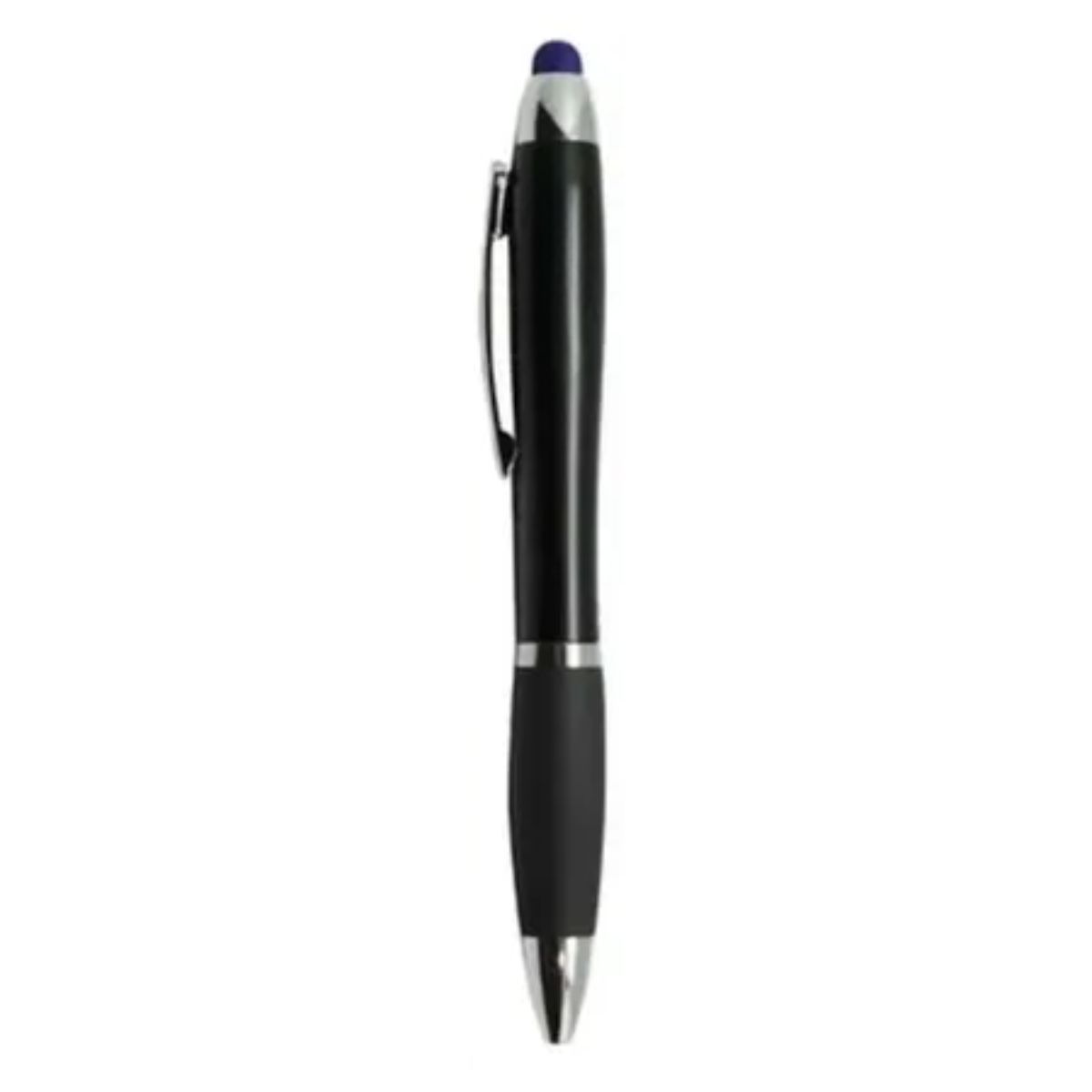 [VPS-10019- Black Blue] Curvy Plastic Stylus Pen w/Light UP Engraving (Black Blue)