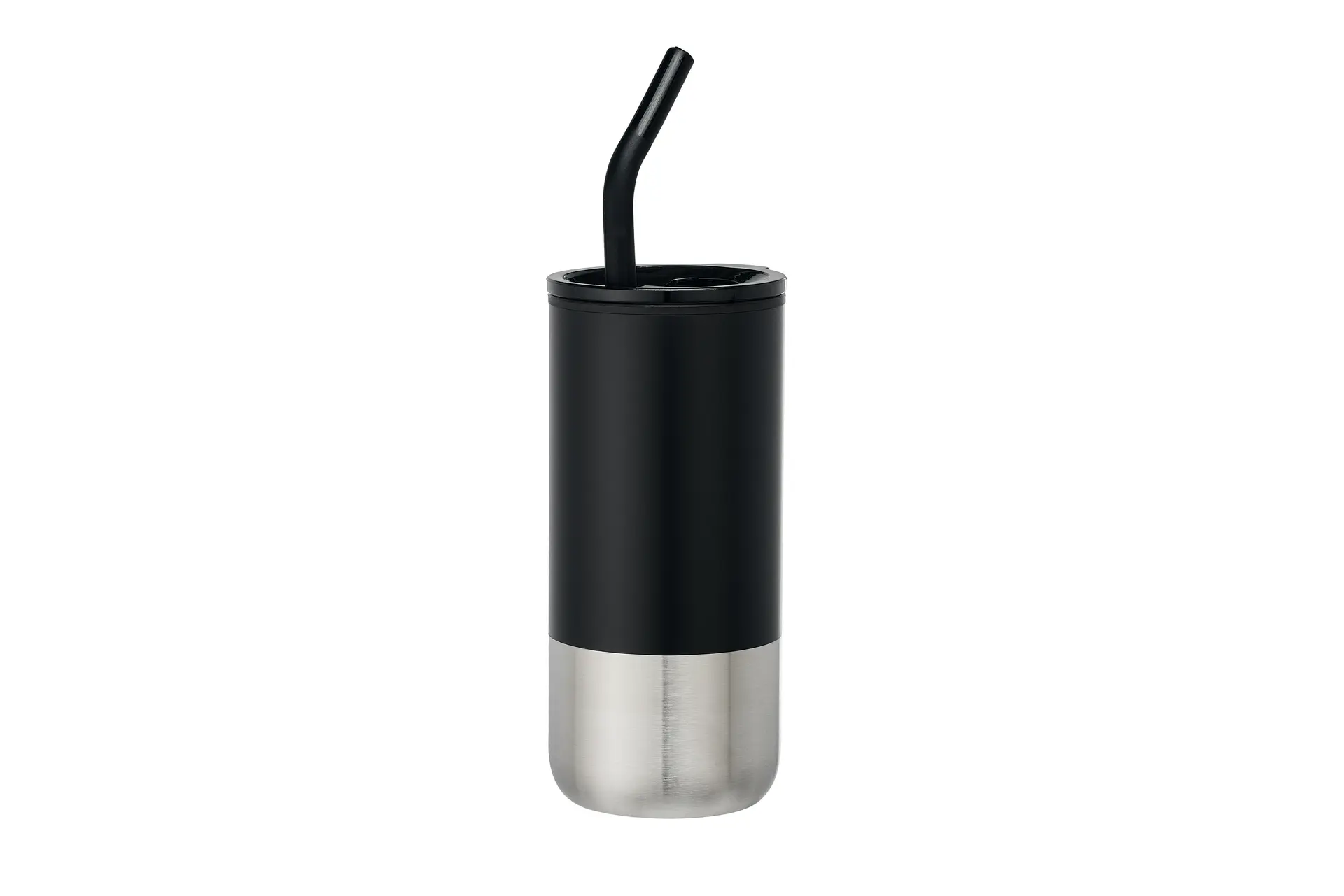[VPS-221202- Black] 18oz  Double Wall Plastic Liner, ss straw with silicone tip (Black)