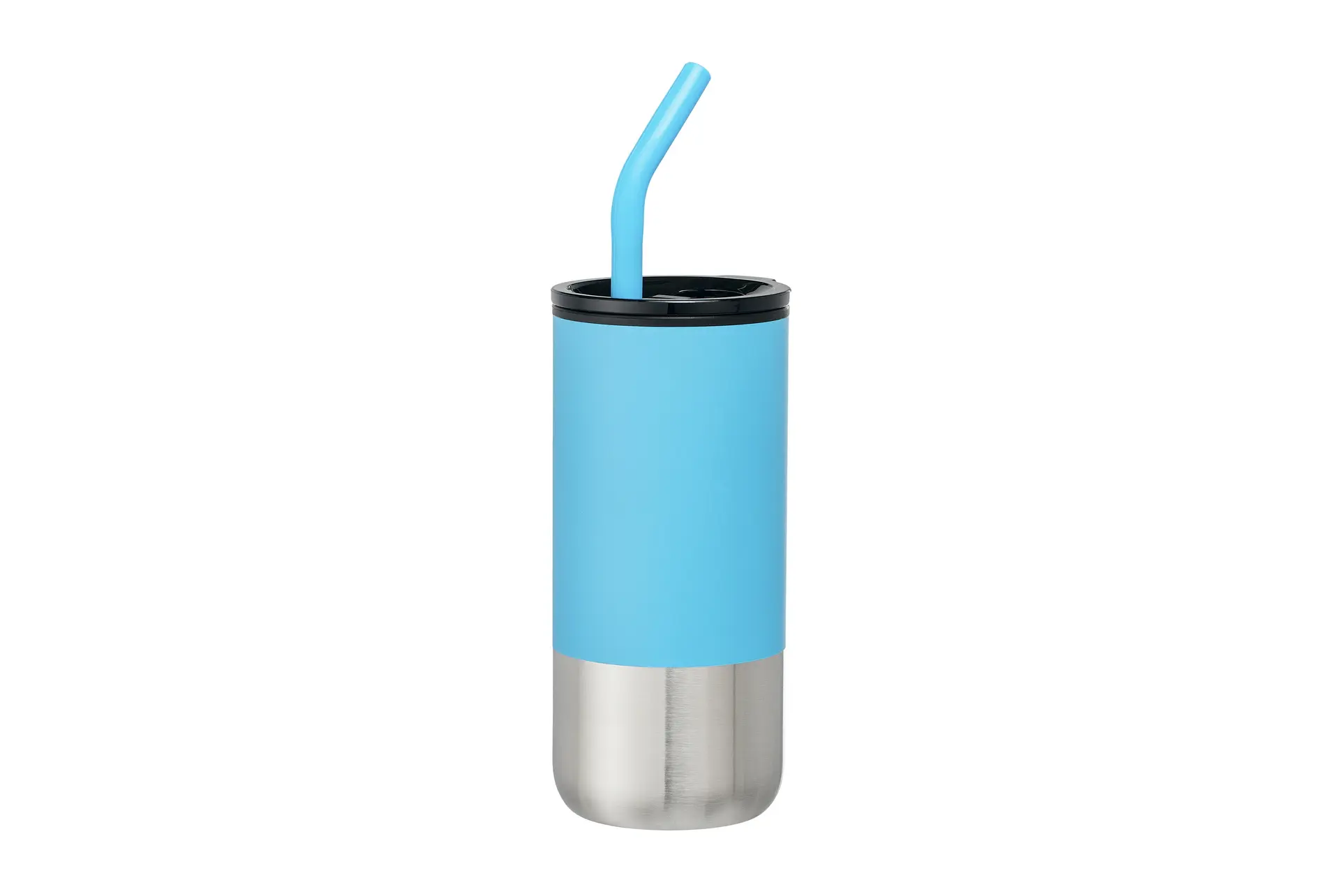 [VPS-221202- Light Blue] 18oz  Double Wall Plastic Liner, ss straw with silicone tip (Light Blue)