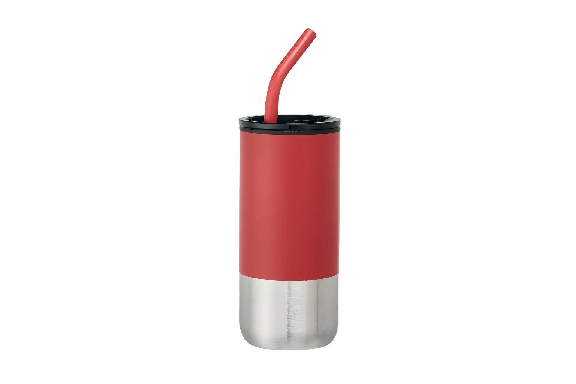 [VPS-221202- Red] 18oz  Double Wall Plastic Liner, ss straw with silicone tip (Red)
