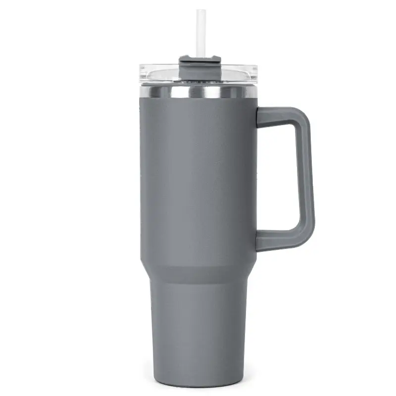[VPS-230301- Grey] 40oz SS Double Wall Vacuum Mug & Straw Lid with Twist Closure (Grey)