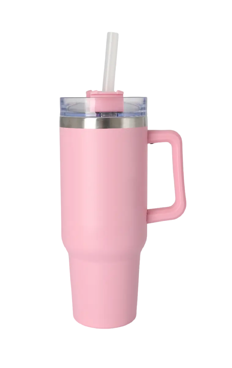 [VPS-230301- Pink] 40oz SS Double Wall Vacuum Mug & Straw Lid with Twist Closure (Pink)