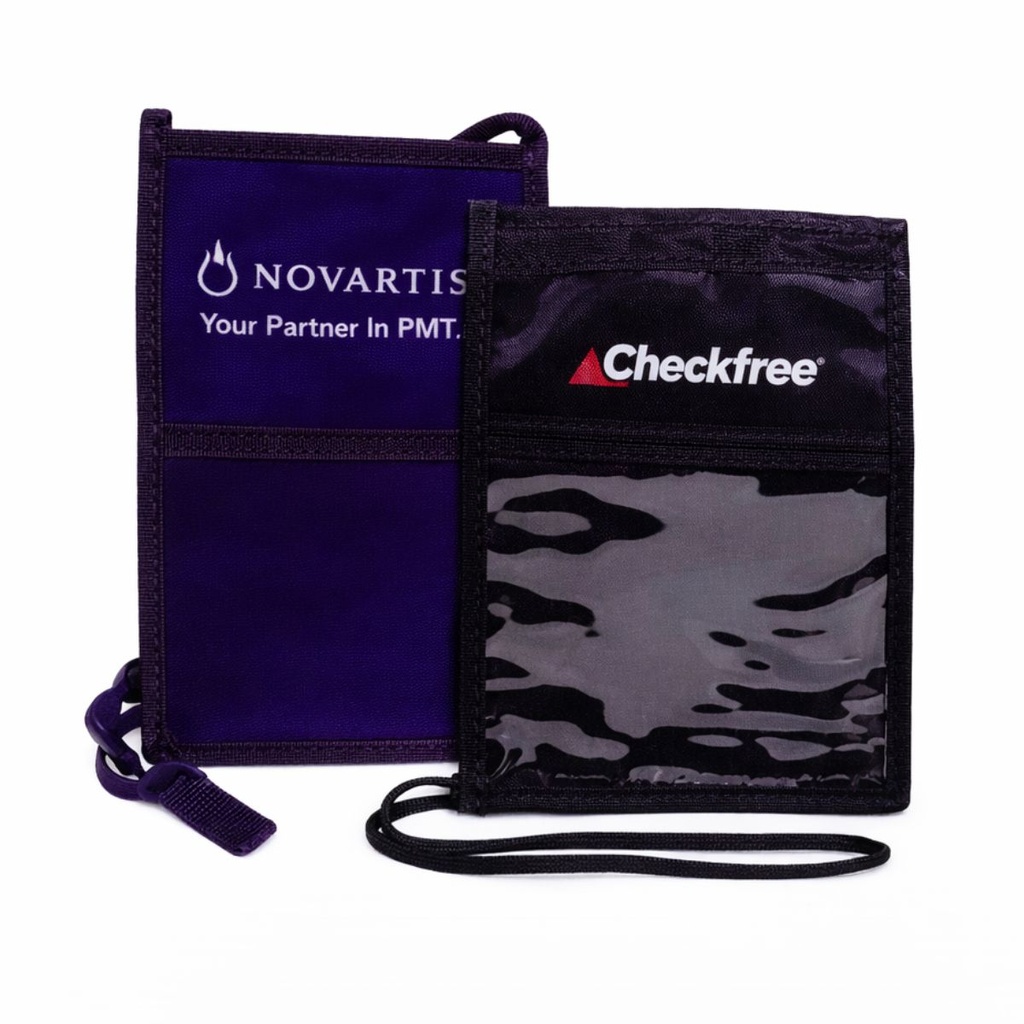 Nylon Convention Badge Holder w/ Pouch, Pocket & Adjustment Slider