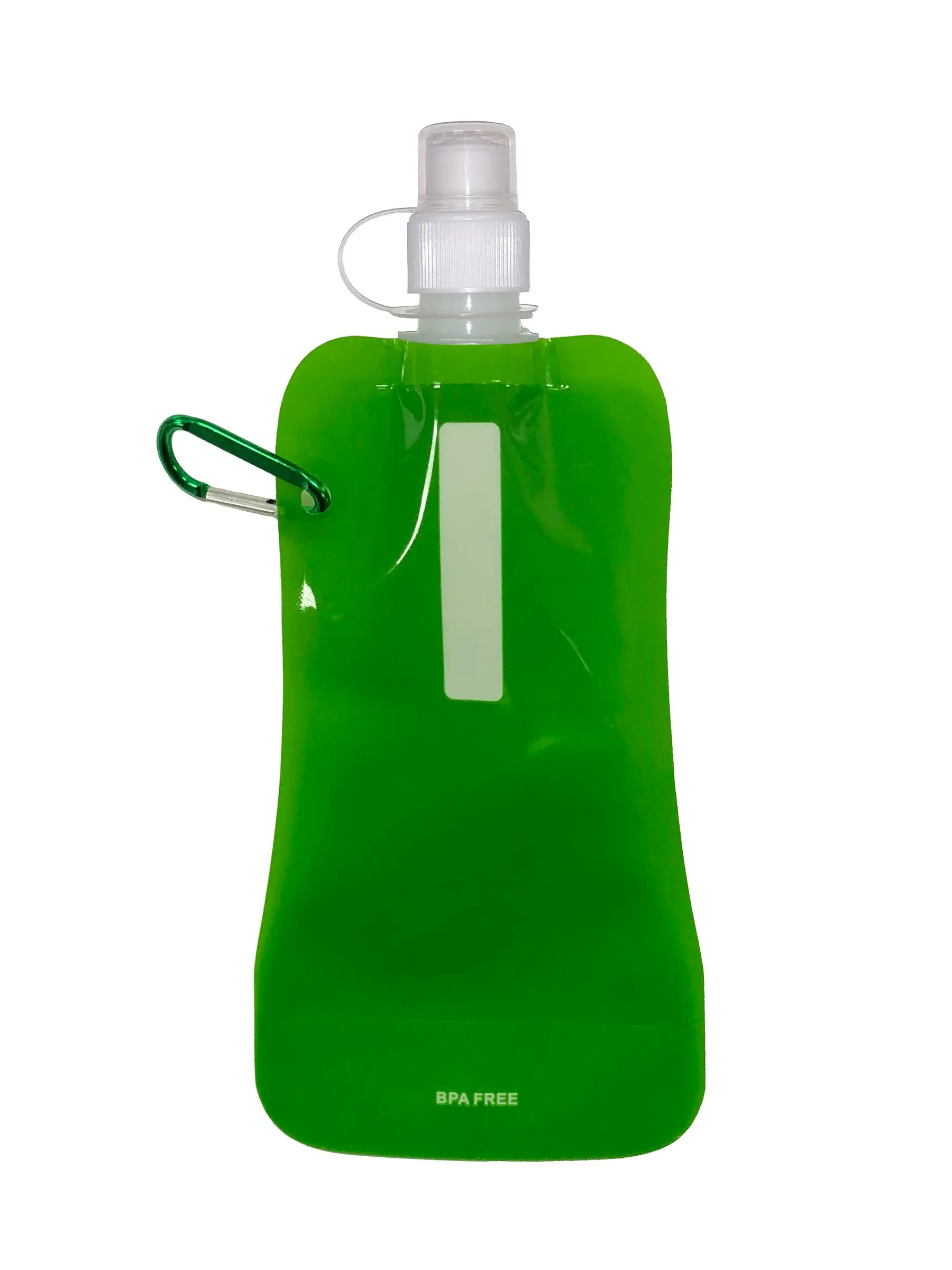 [WB-010- Green] 16 oz Foldable Reusable Collapsible Water Bottle with Carabiner (Green)