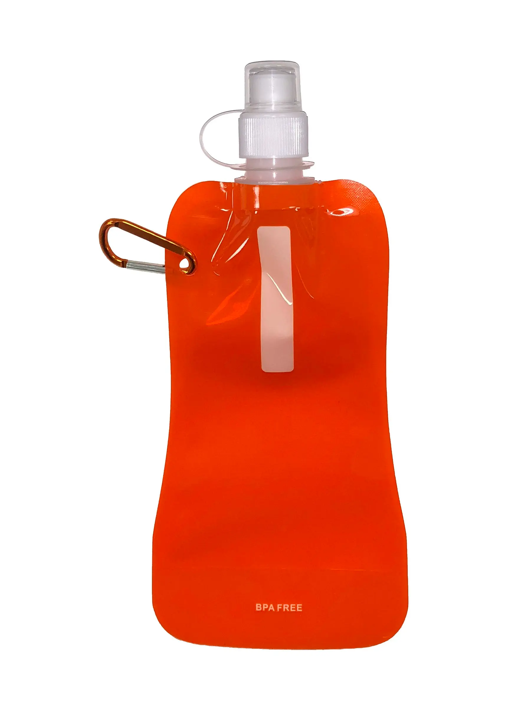 [WB-010- Orange] 16 oz Foldable Reusable Collapsible Water Bottle with Carabiner (Orange)
