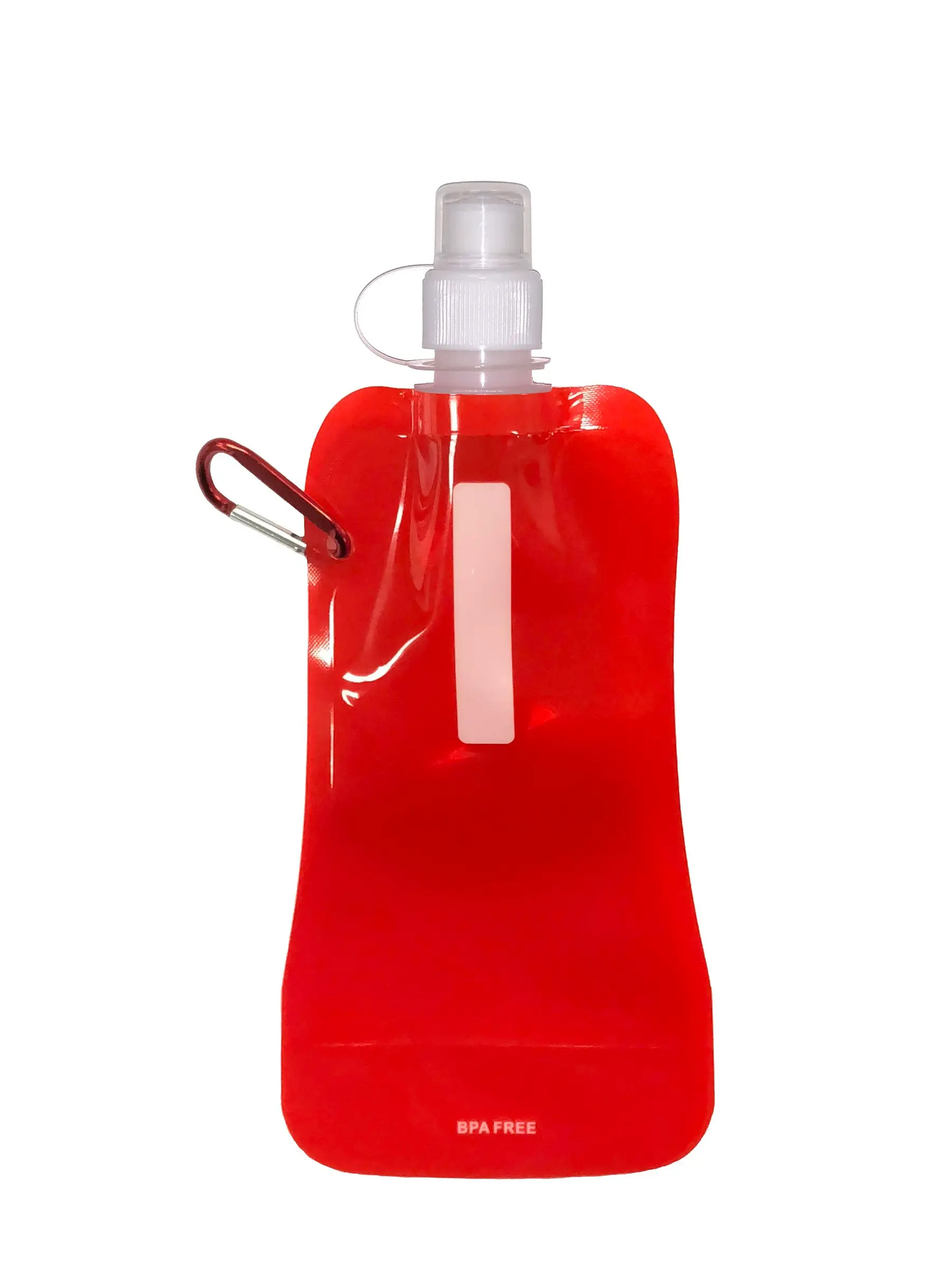 [WB-010- Red] 16 oz Foldable Reusable Collapsible Water Bottle with Carabiner (Red)