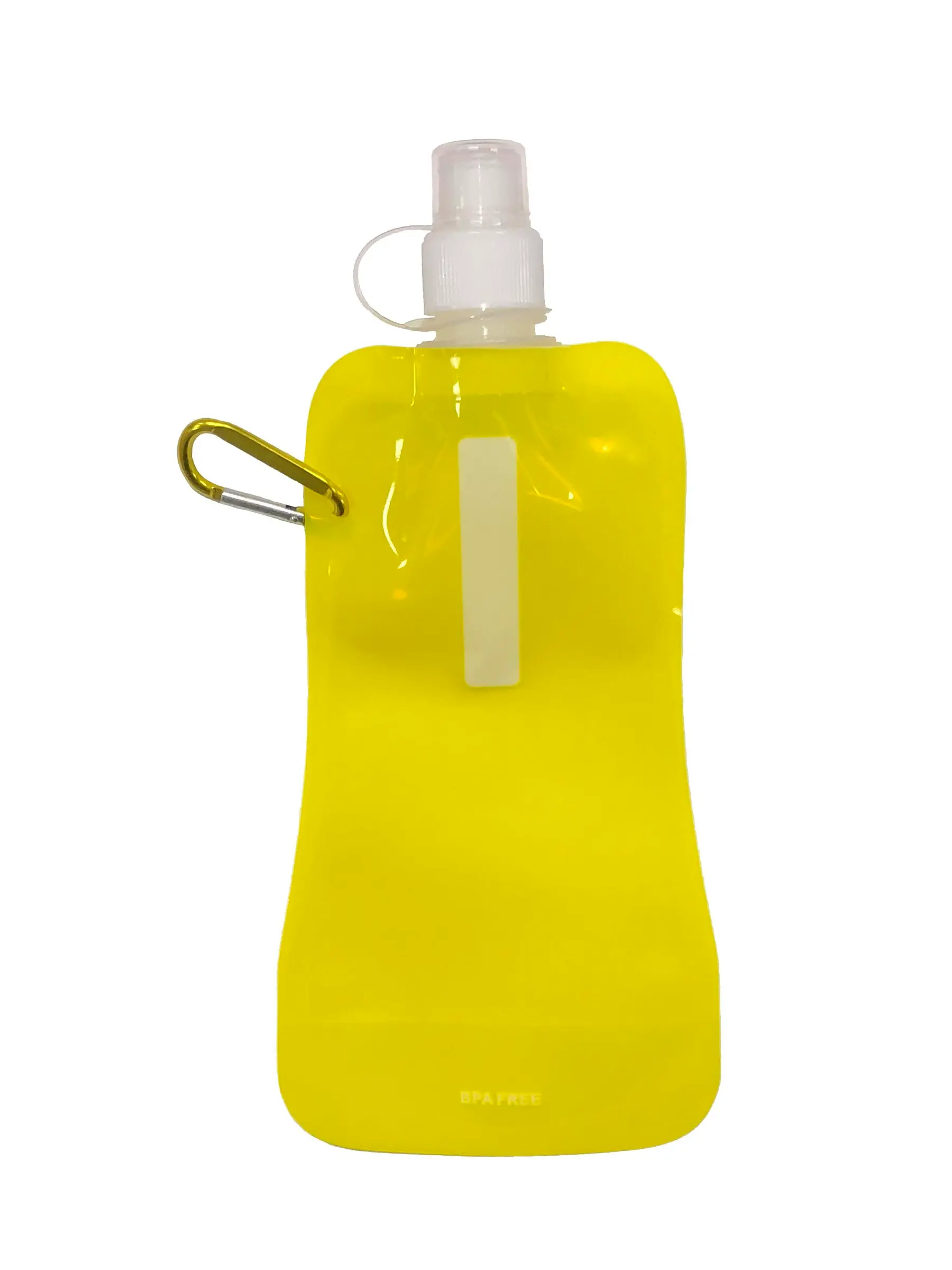 [WB-010- Yellow] 16 oz Foldable Reusable Collapsible Water Bottle with Carabiner (Yellow)