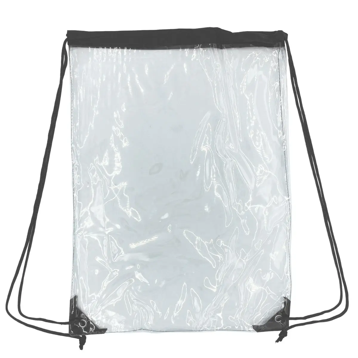[WJ10880- Black] Clear Stadium  Drawstring Bag (14in W x 17in H) (Black)