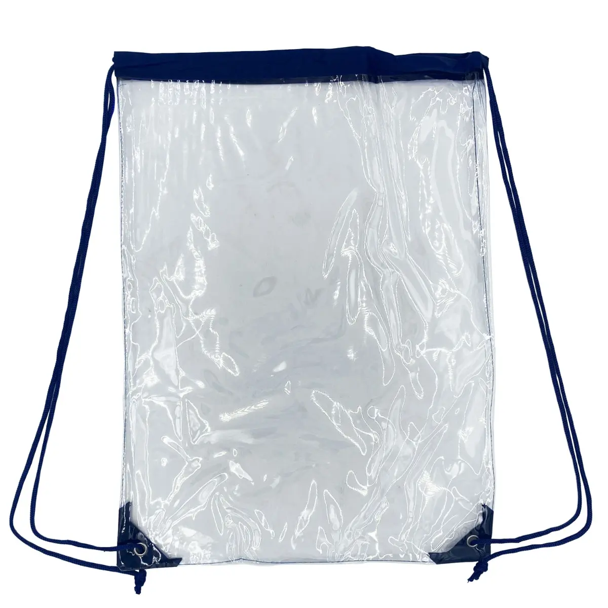 [WJ10880- Navy Blue] Clear Stadium  Drawstring Bag (14in W x 17in H) (Navy Blue)