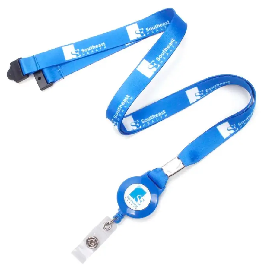 5/8" x 36" Polyester Silkscreen Lanyard with Retractable Reel and Safety Breakaway