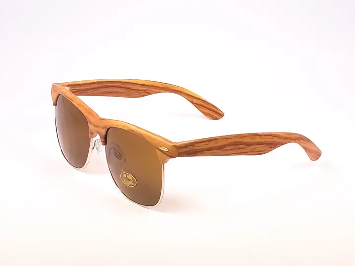 Half Frame Wood Pattern Sunglasses