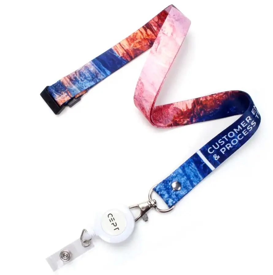 1/2" x 36" Full Color Sublimated Lanyard with Retractable Reel and Safety Breakaway