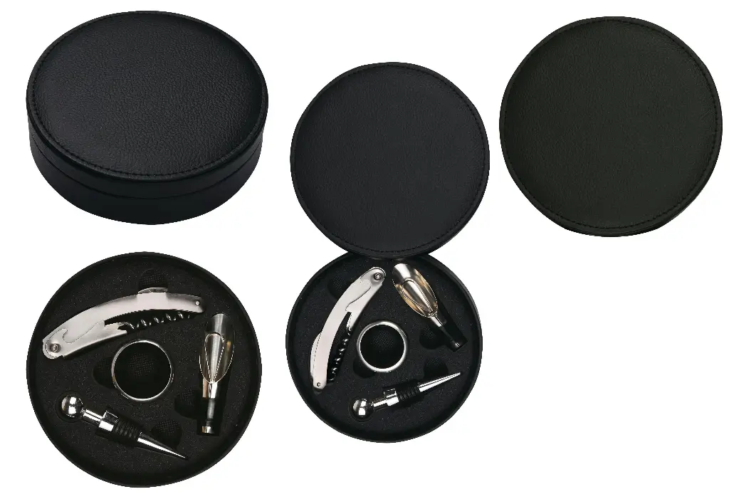 PC Leatherette Case Wine Opener Set & Corkscrew