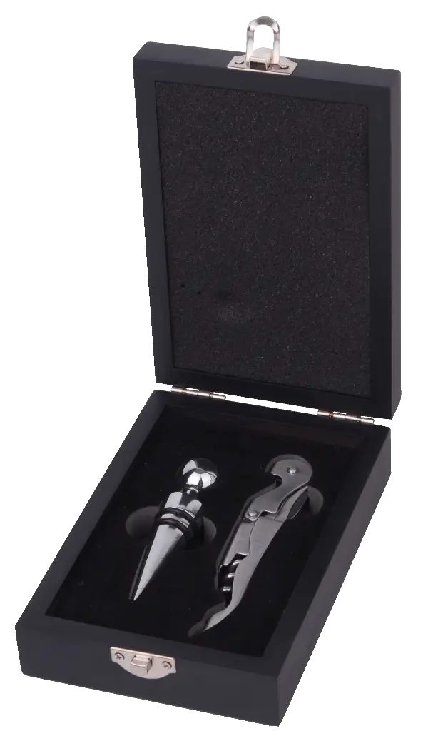 Stainless Steel Wine Opener & Stopper Set in a Wood Case
